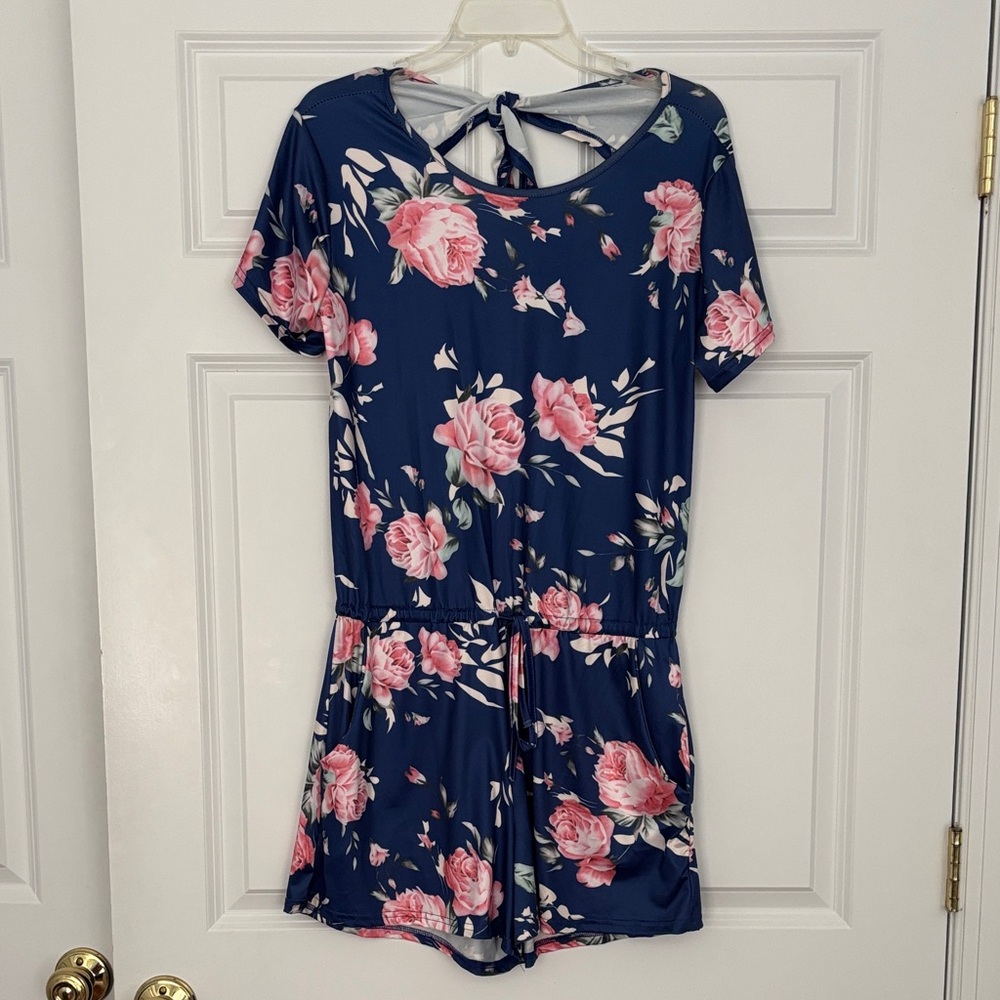 Floral Blue and Pink Romper